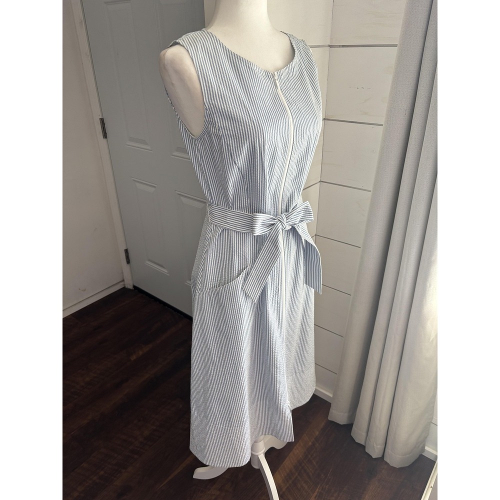 Lafayette 148 Dress Womens 4 Striped Belted Sleeveless Zip Pockets Summer Casual - Picture 2 of 8